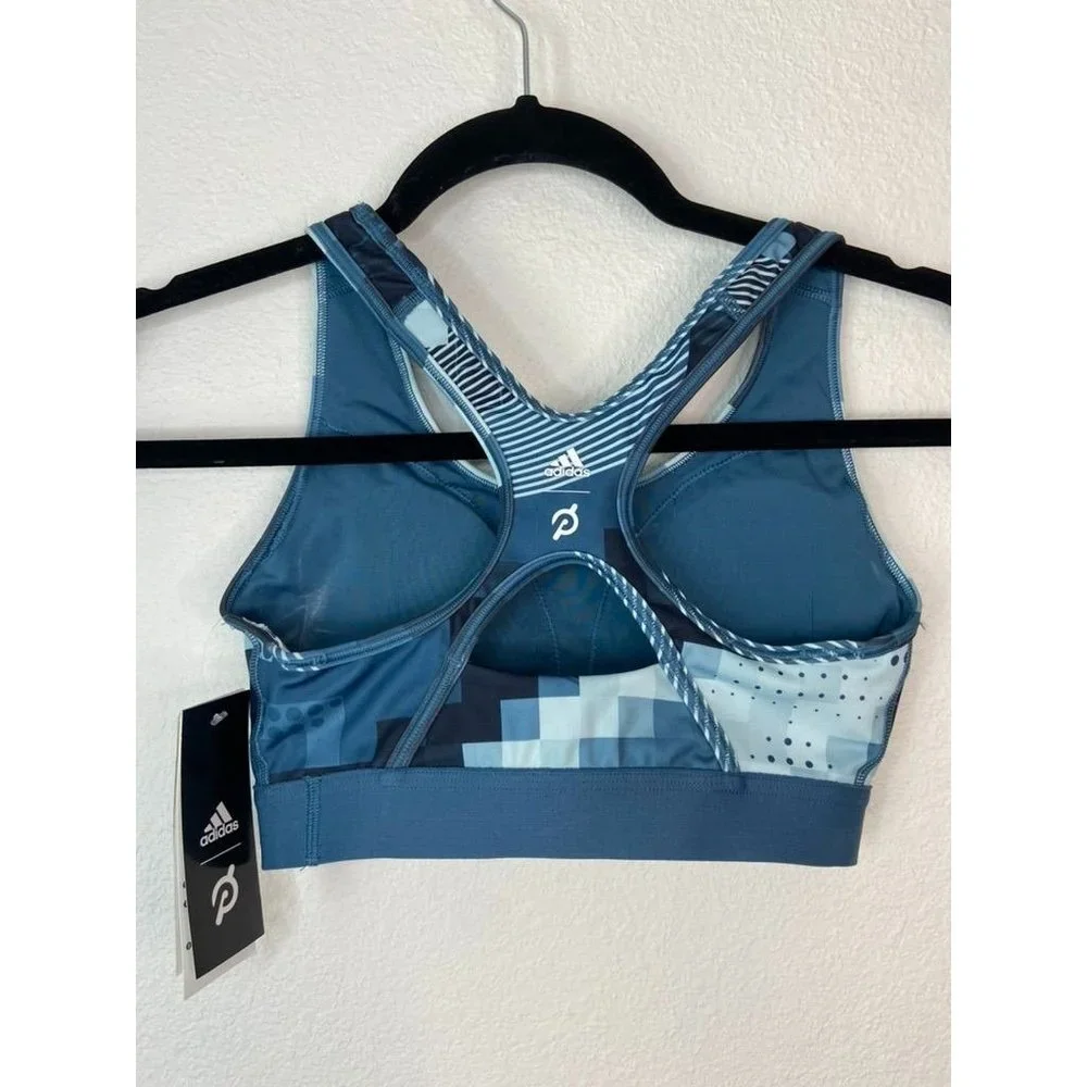 Adidas Peloton women's small blue teal racer‎ back sports bra medium support NWT